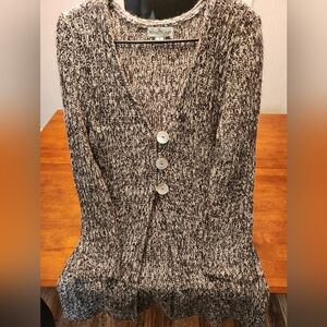 Cardigan Sweater By WindiRiver  Chunky Knit V-neck Black & White Veriagated Med